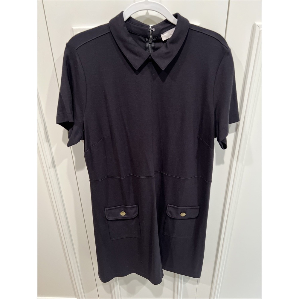 LOFT Black Ponte Knit 60s Mod Shift Dress Retro Preppy Career Office